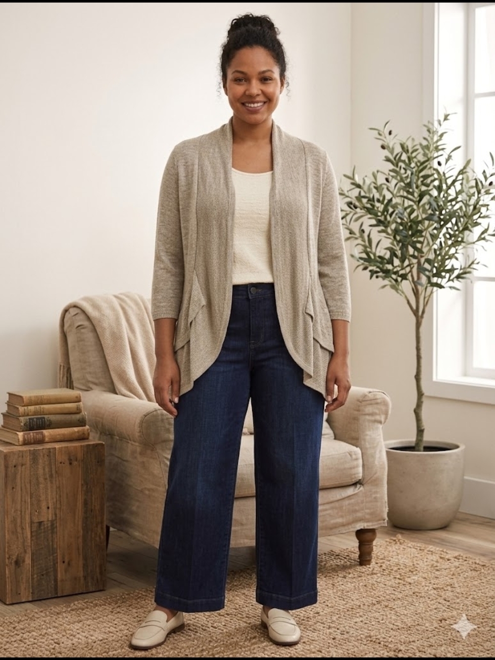 twik Lightweight Open-Front Cardigan in Heather Taupe